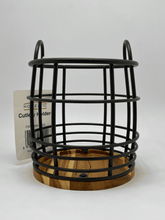 Homeatic Black Metal Cutlery Holder with Wooden Bas